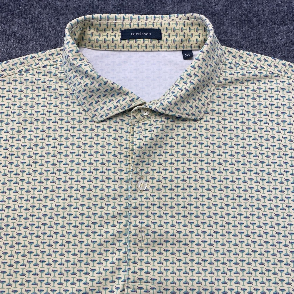 Turtleson Martini Glass Print Golf Polo Shirt Mens XL Stretch Peformance Fabric